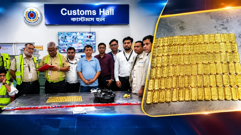 ঢাকা বিমানবন্দরে বিমানকর্মী আটক, বেল্টে লুকানো ১৪ কেজি সোনা